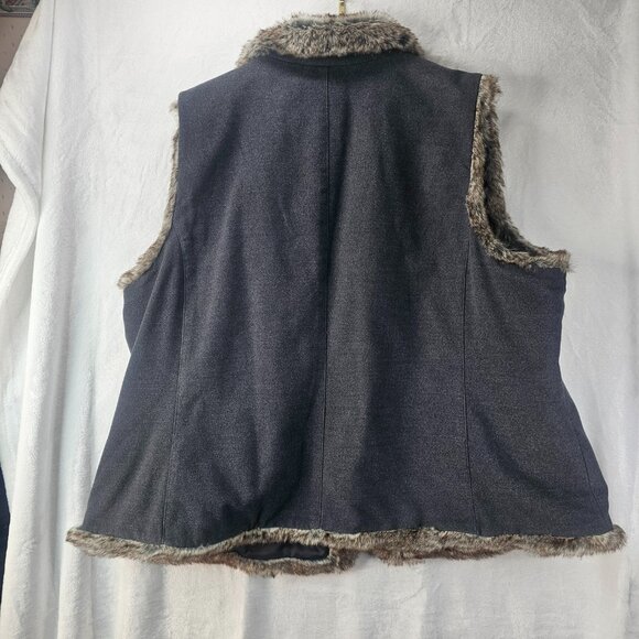 J. Jill Women Charcoal Gray Vest Faux Fur Trim Western Viking Cabin Size 3X Boho - Picture 6 of 10